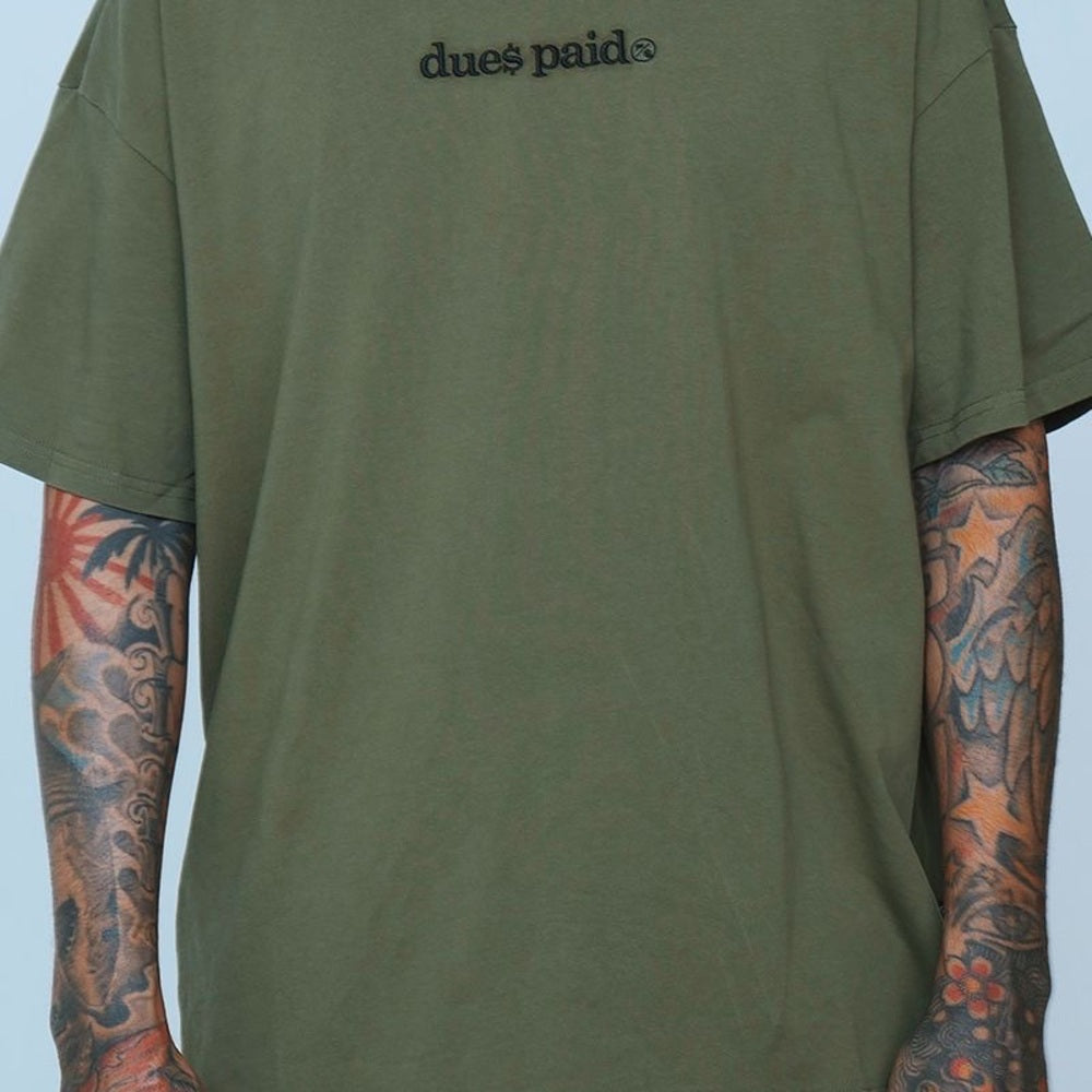 Olive Green Men's Shirt dues paid tee Sz various