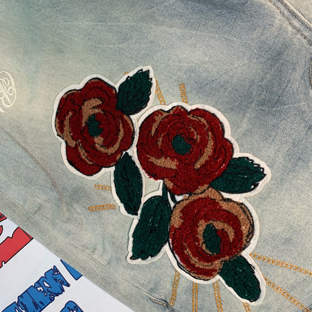 Blue denim flower embroidered jeans Sz 38