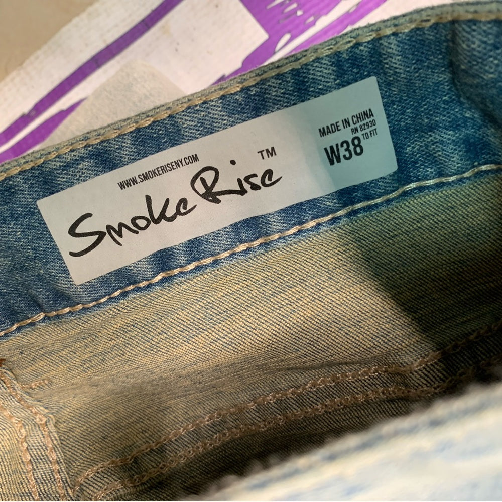 Blue denim flower embroidered jeans Sz 38