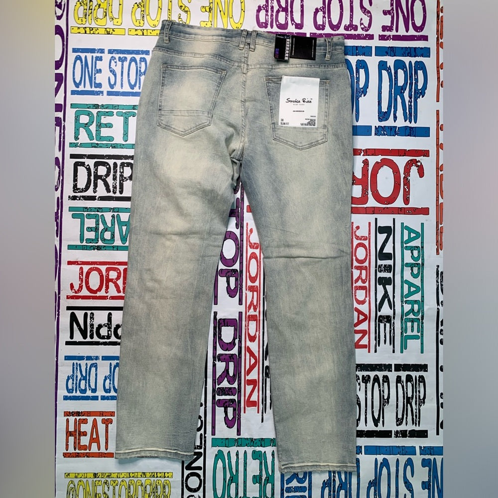 Blue denim flower embroidered jeans Sz 38