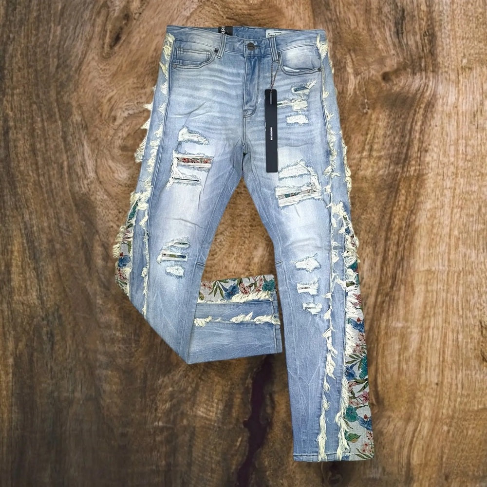 SMOKE RISE TAPESTRY INSERT STACKED JEANS - HILLSIDE BLUE