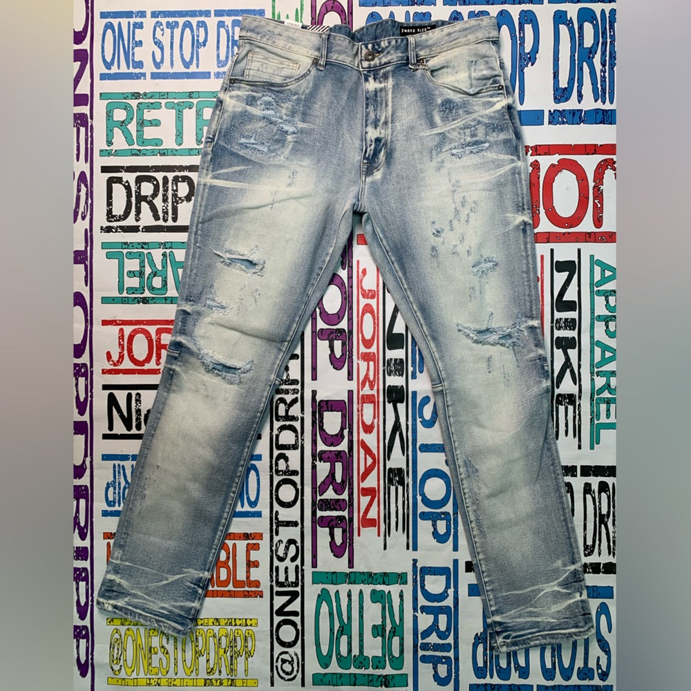 Men's Light Blue Jeans Sz 38x34 distressed denim