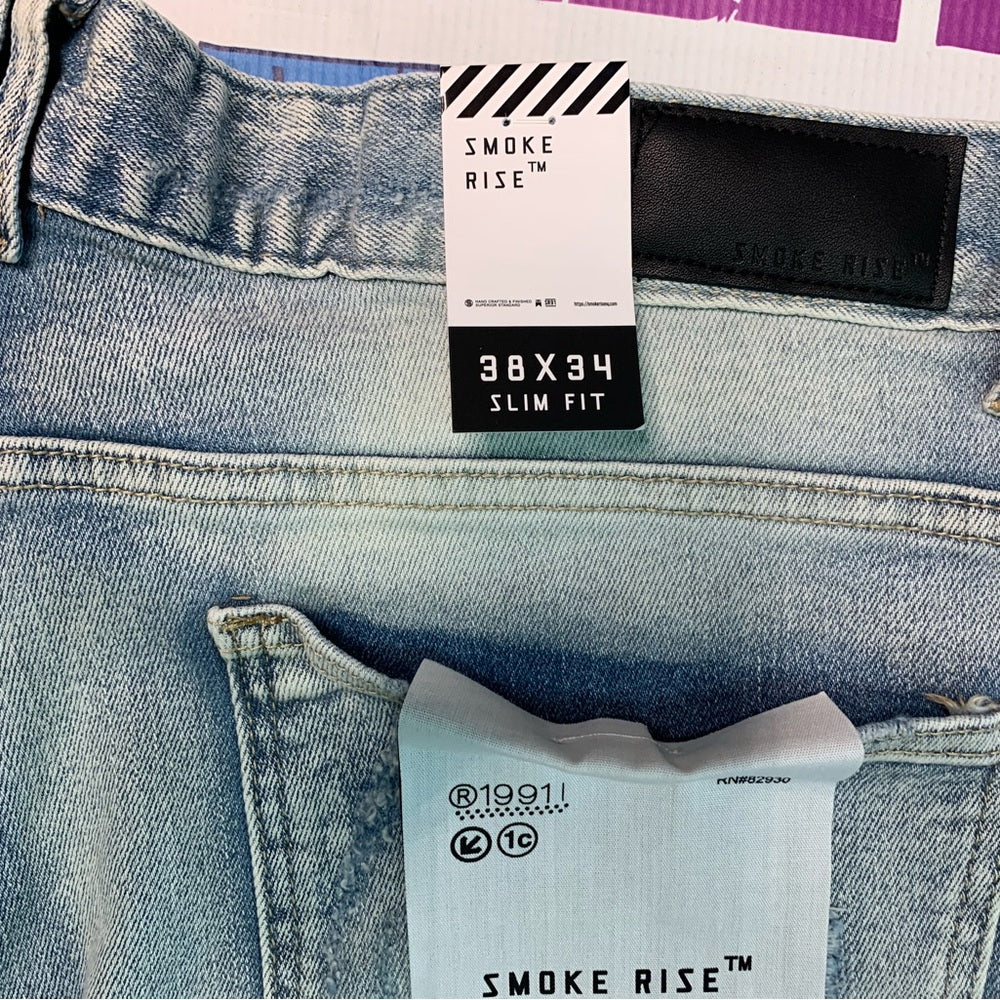 Men's Light Blue Jeans Sz 38x34 distressed denim