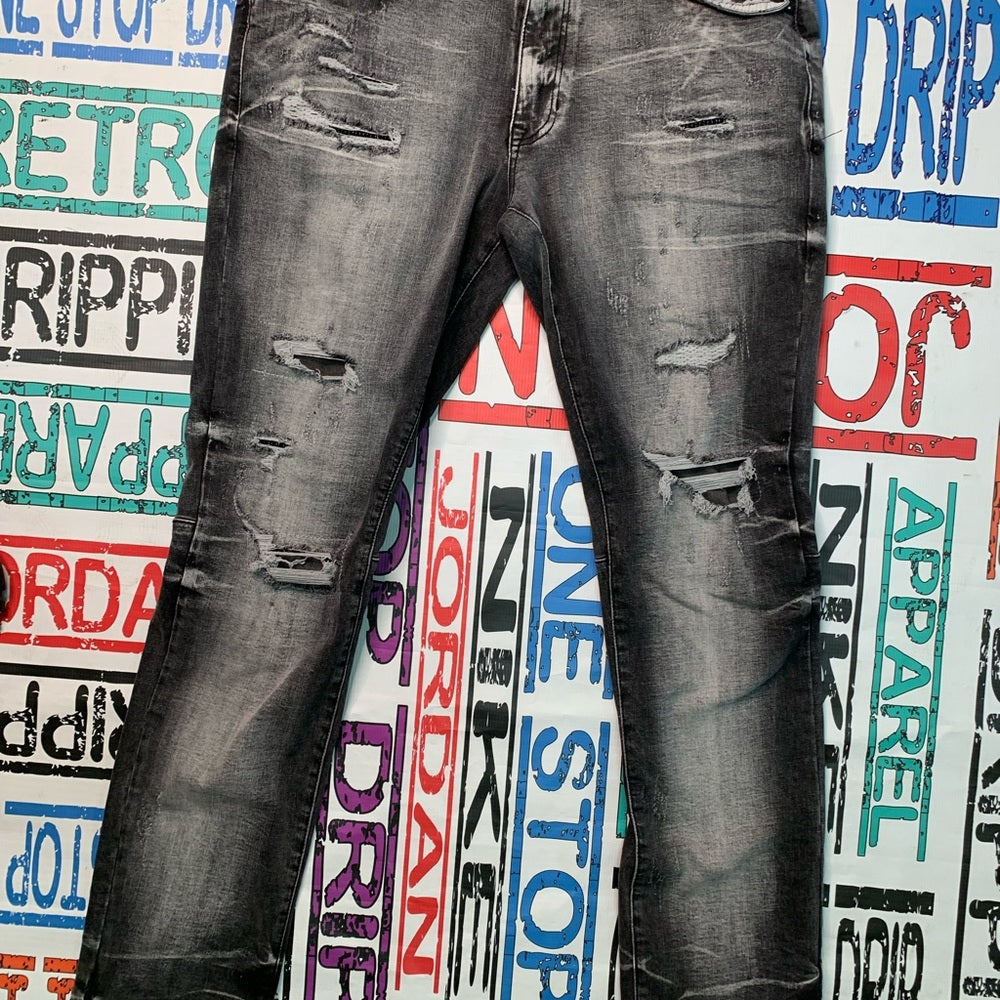 Men's Distressed Black Jeans smoke rise jeans Sz 38