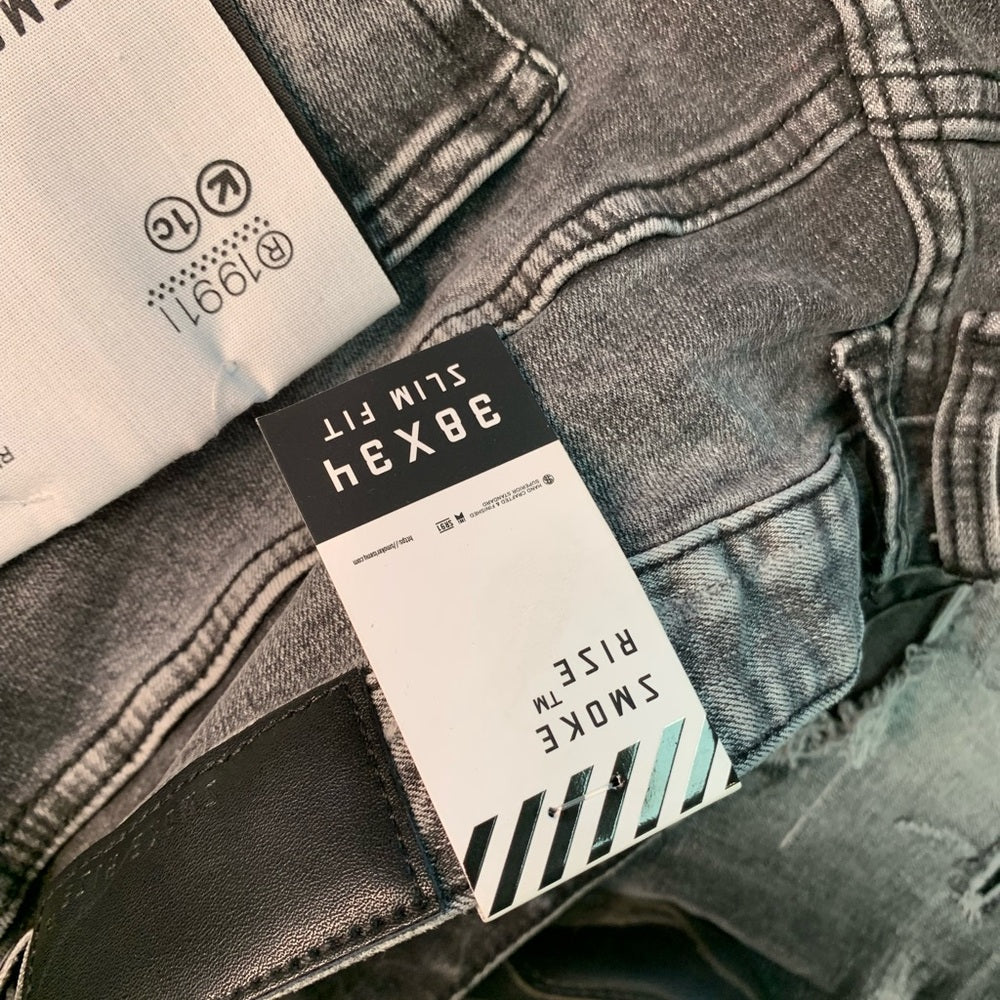 Men's Distressed Black Jeans smoke rise jeans Sz 38