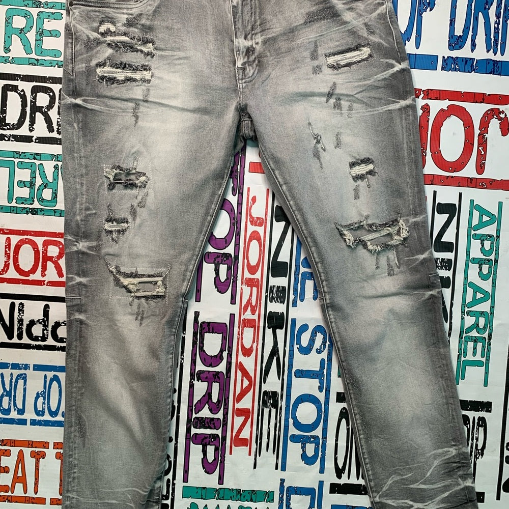 Distressed Gray Jeans for Men Sz 40 smoke rise