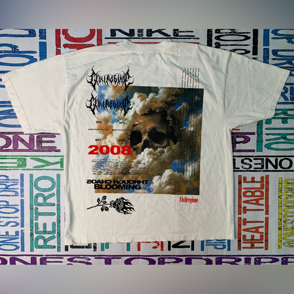 White Short Sleeve Tee with Vintage Graphic Design Sz various