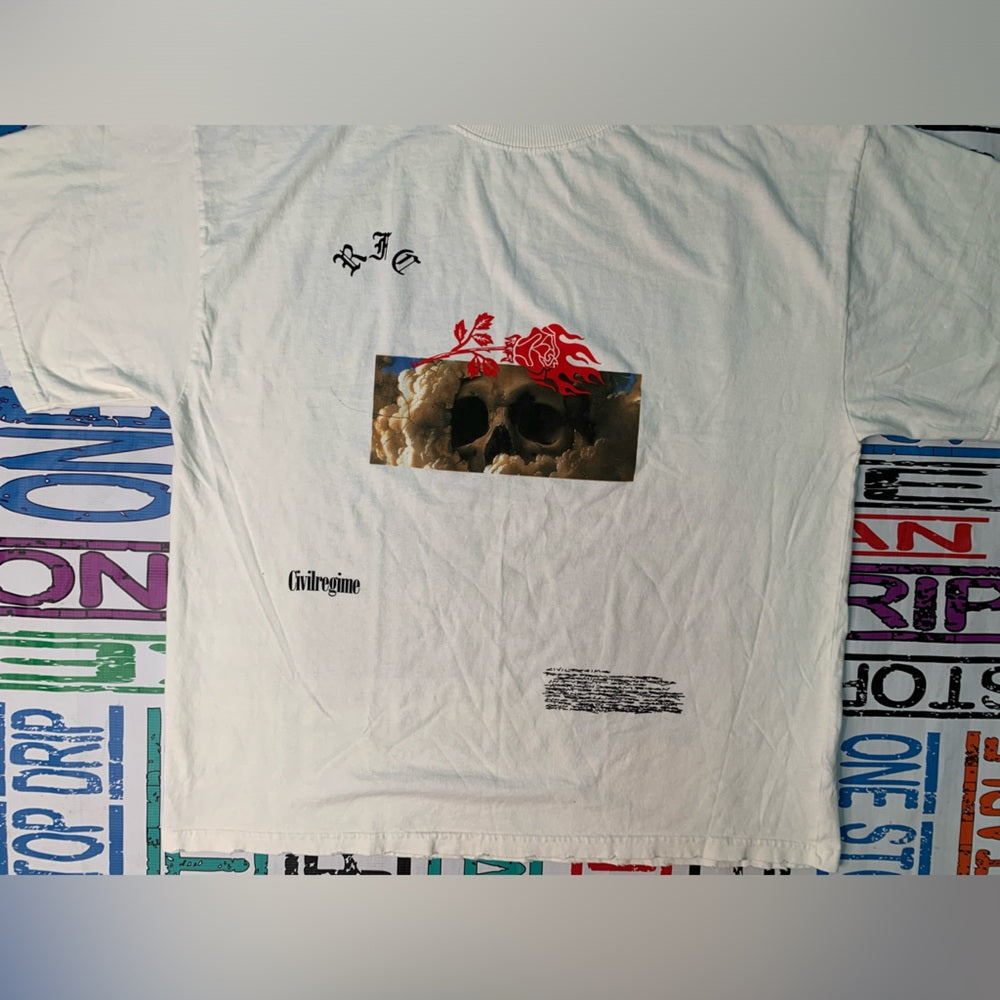 White Short Sleeve Tee with Vintage Graphic Design Sz various
