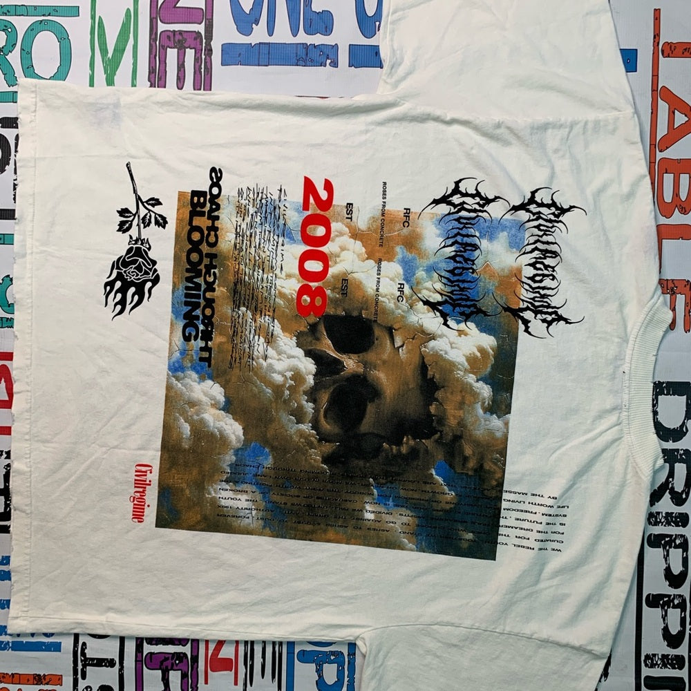 White Short Sleeve Tee with Vintage Graphic Design Sz various