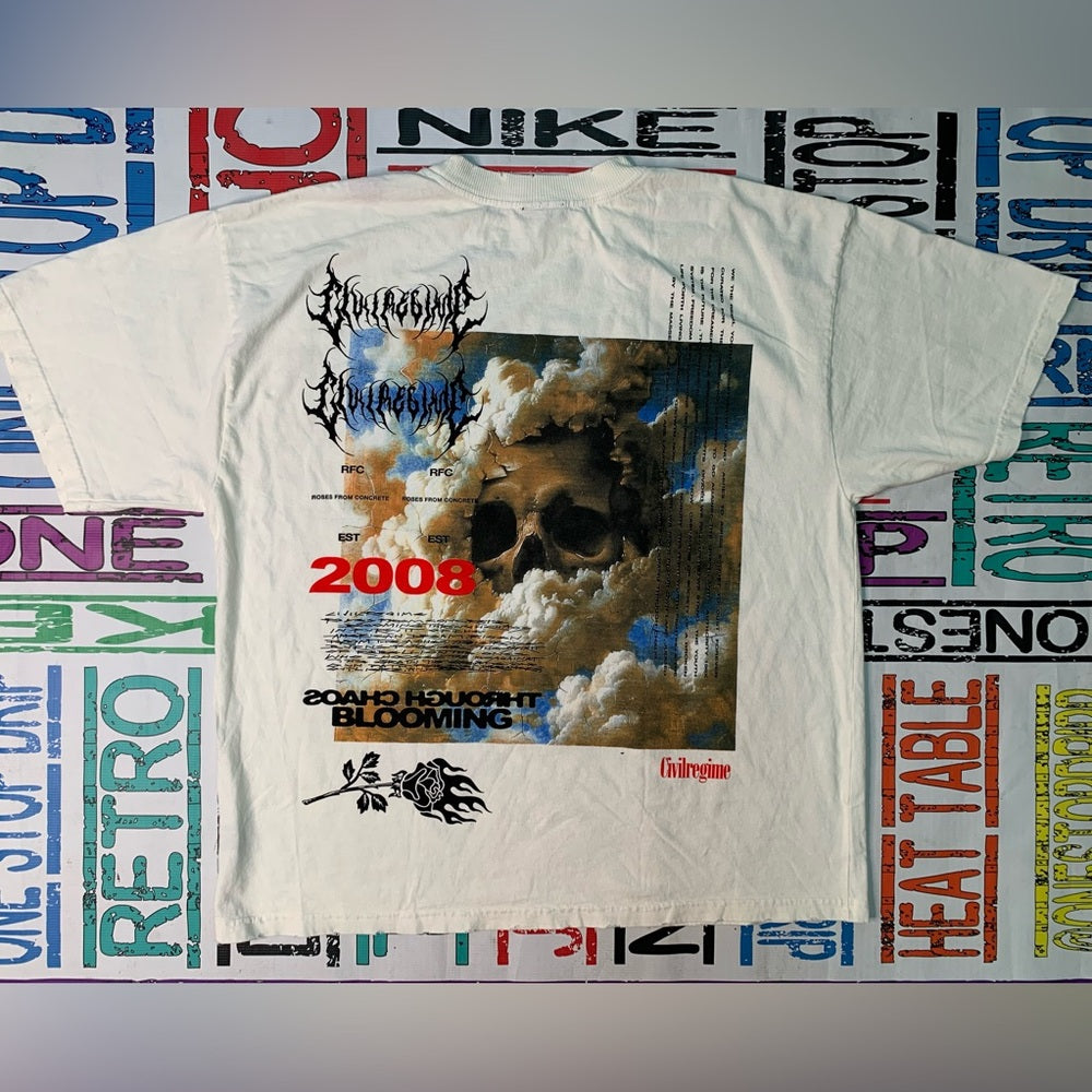 White Short Sleeve Tee with Vintage Graphic Design Sz various