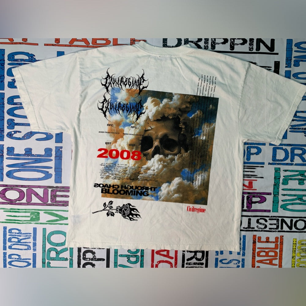 White Short Sleeve Tee with Vintage Graphic Design Sz various