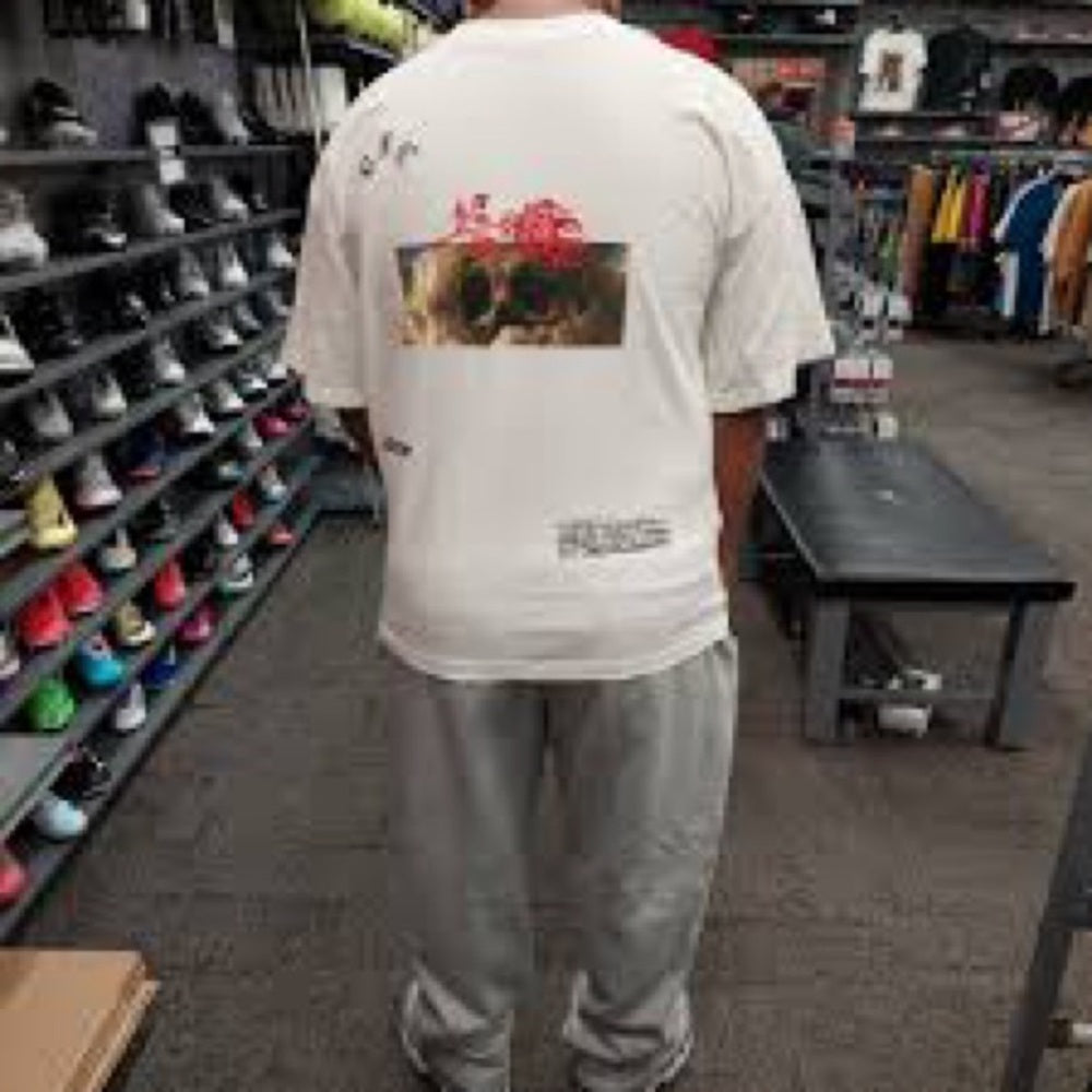 White Short Sleeve Tee with Vintage Graphic Design Sz various