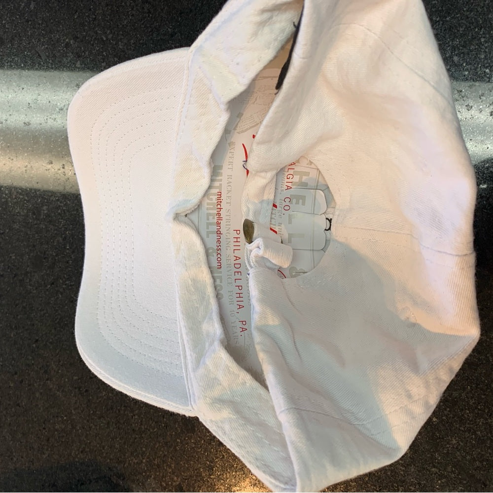 White Cap with Embroidered Rose and 'Dope' dad cap