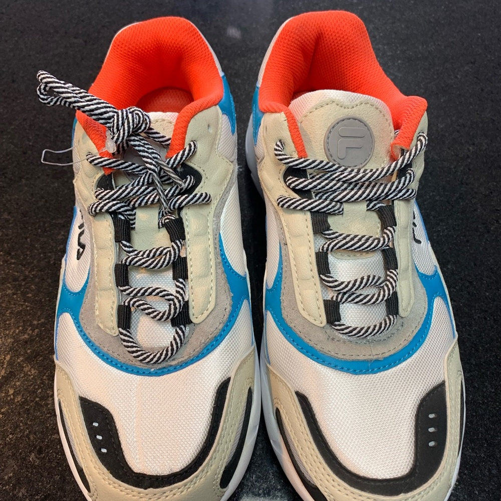 Fila Blue and Orange Retro Sneakers with Chunky Midsole