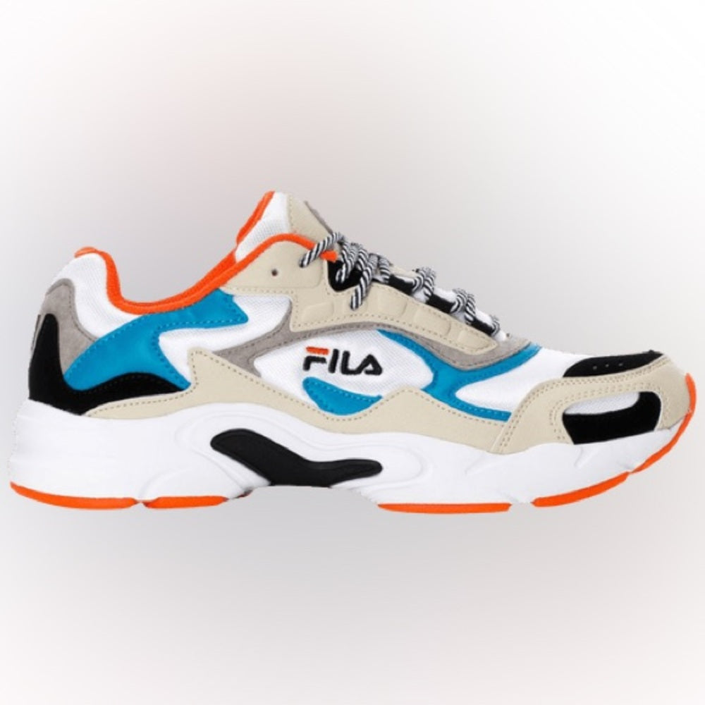 Fila Blue and Orange Retro Sneakers with Chunky Midsole