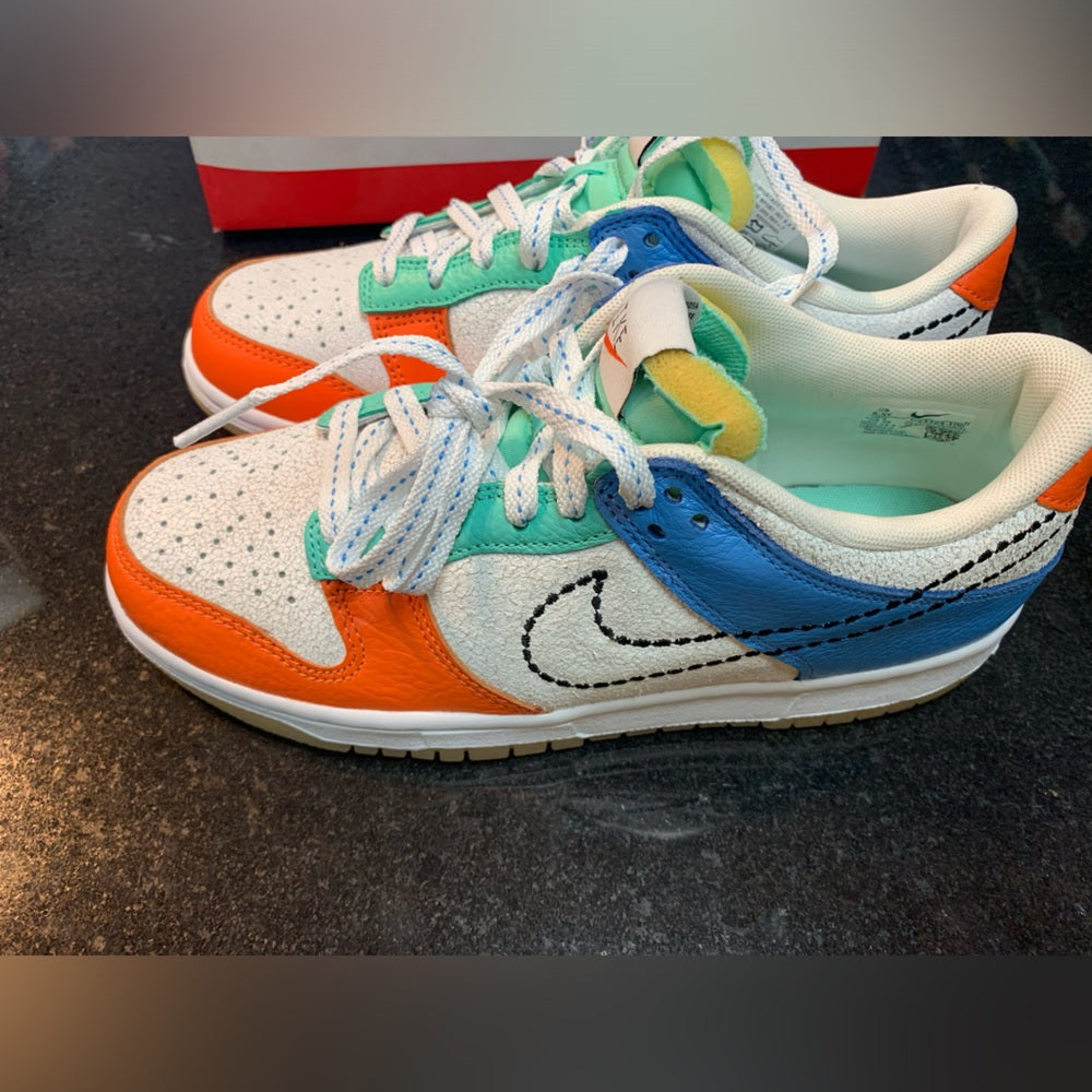 Nike DUNK Low 6.5GS/8WMNS, WHITE/ BLACK- SAFETY ORANGE. In hand, ships today!