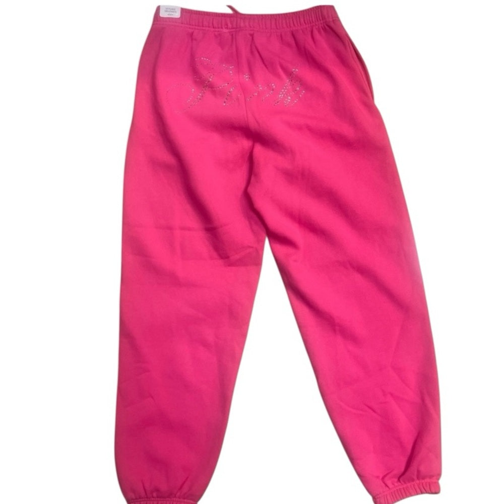 Rhinestone Pink logo pink solid joggers sz various