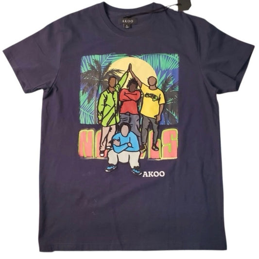 Akoo graphic tee sz large navy blue