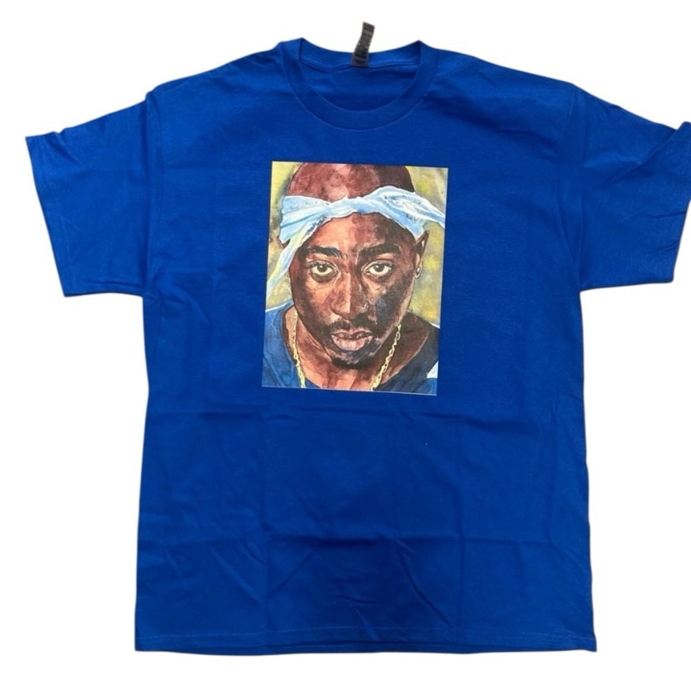 2pac face graphic Men's T-Shirt in royal blue