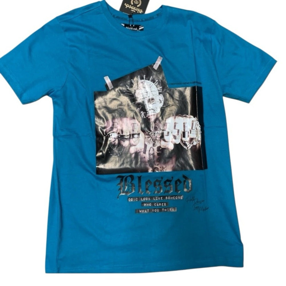 Blessed graphic tee Sz medium blue