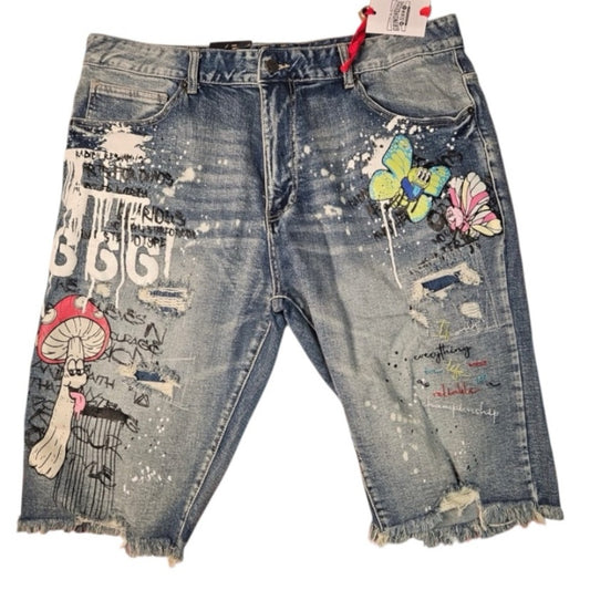 Sz Various Graphic denim jean shorts