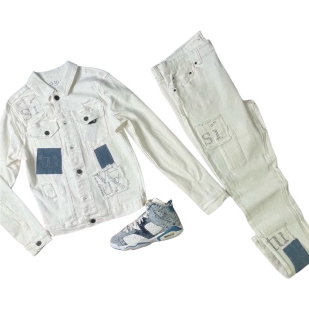 2 Piece denim set white & blue Sz various