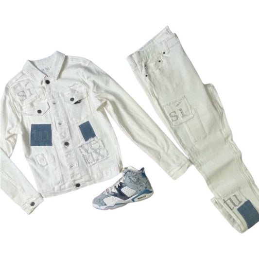 2 Piece denim set white & blue Sz various