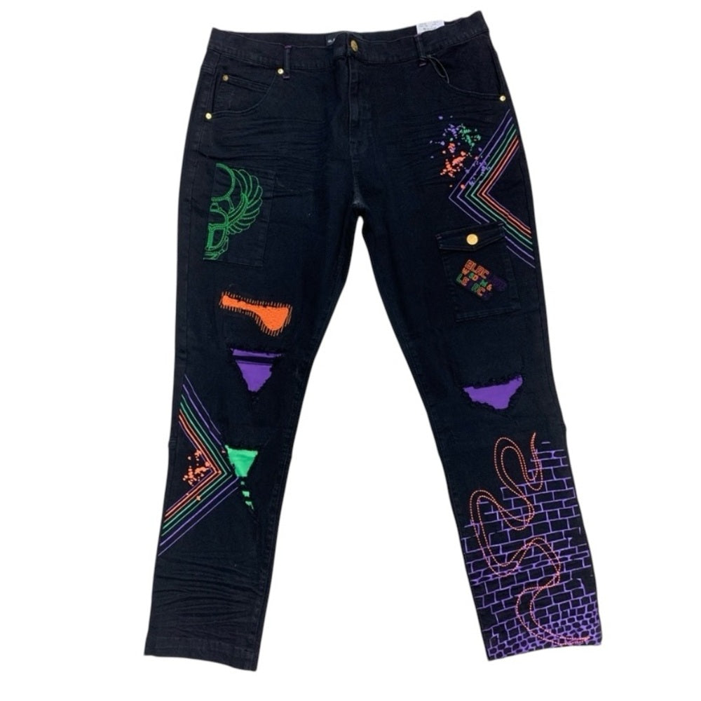 Blac Leaf  Jeans with Colorful Patches Sz 42/32