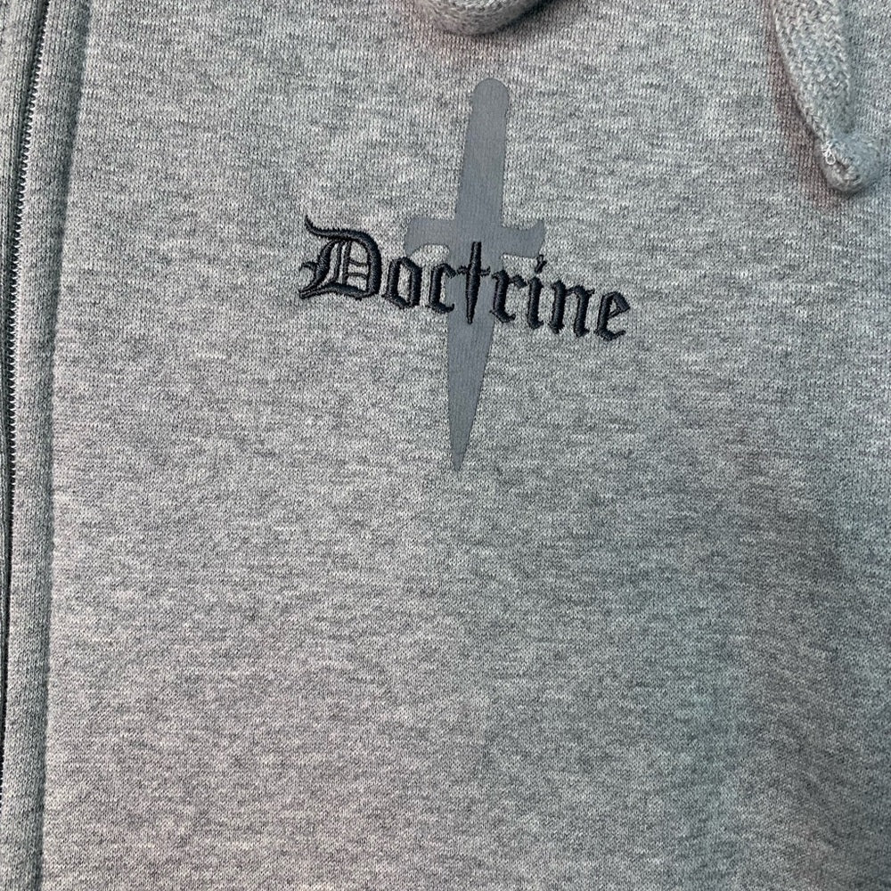 Doctrine logo hoodie Sz various gray superior quality