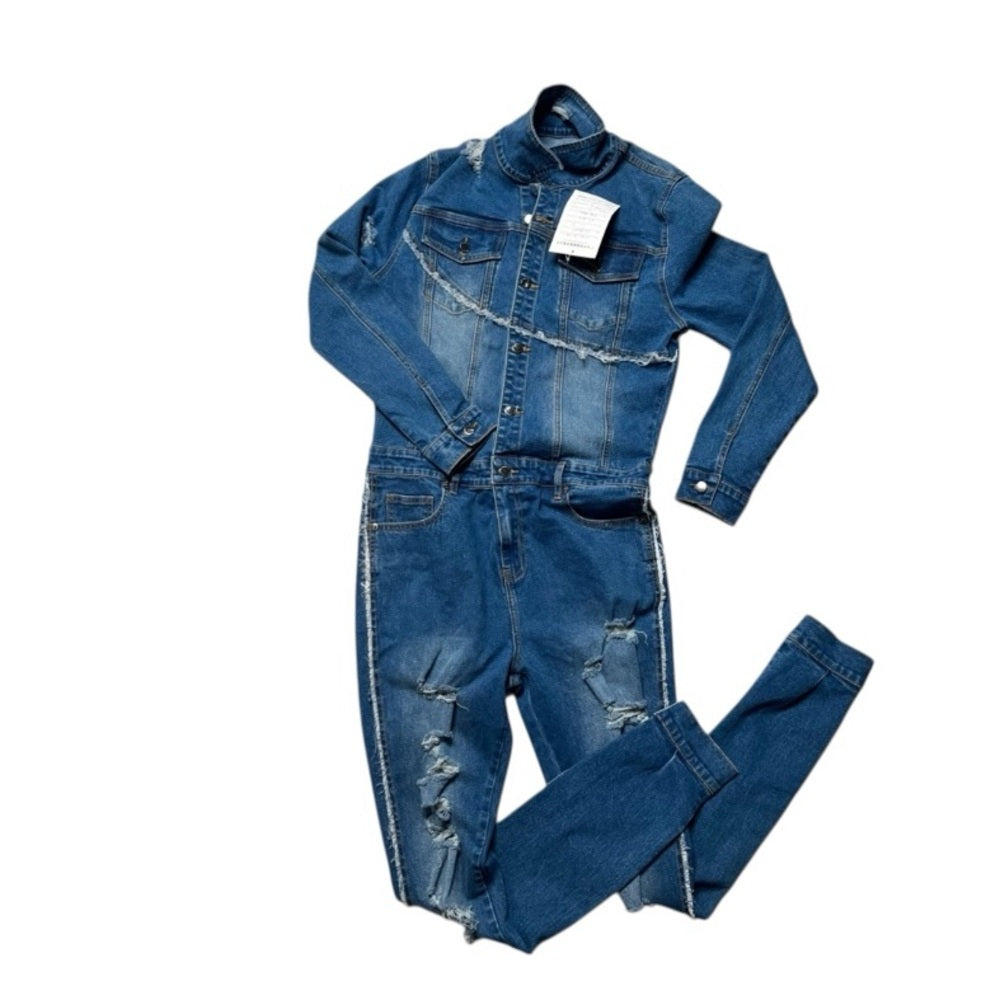 Mens Classic Denim Overalls HipHop Long Sleeve Tops Pants Rompers Jumpsuit Jeans