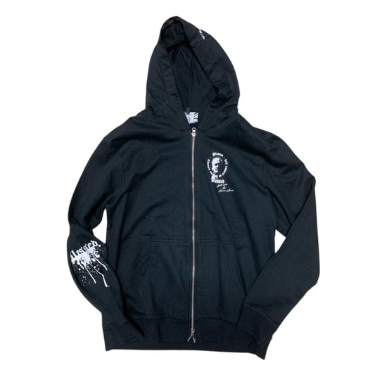 Black Graphic Zip-Up Hoodie Sz med