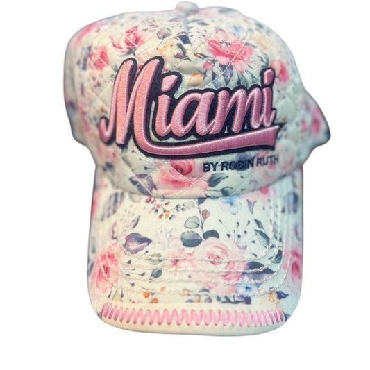 Robin Ruth Miami Embroidered Floral Cap - Pink and White