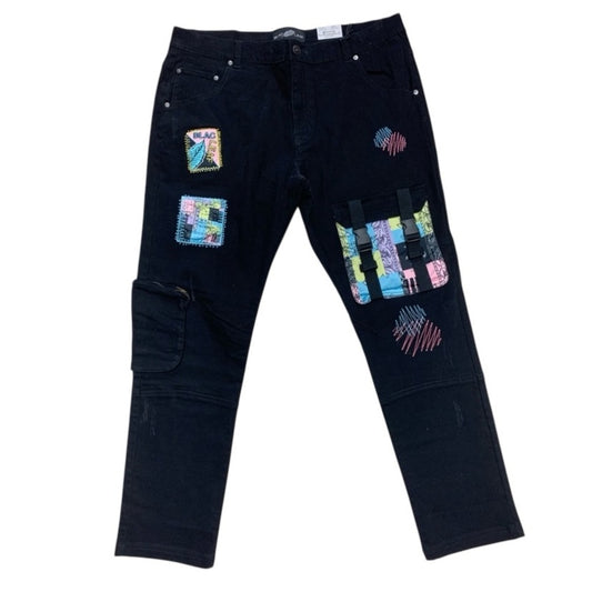 Blac Leaf  Jeans with Colorful Patches Sz 40/32