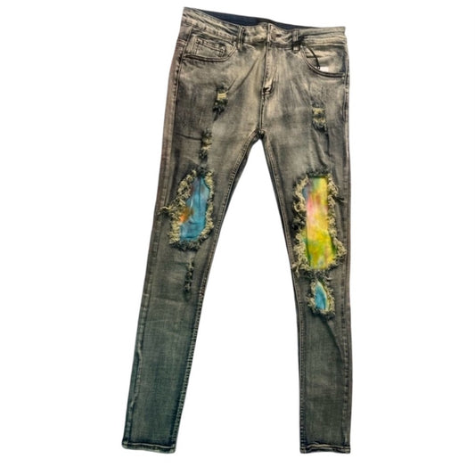 Sz 32 denim ripped patch jeans