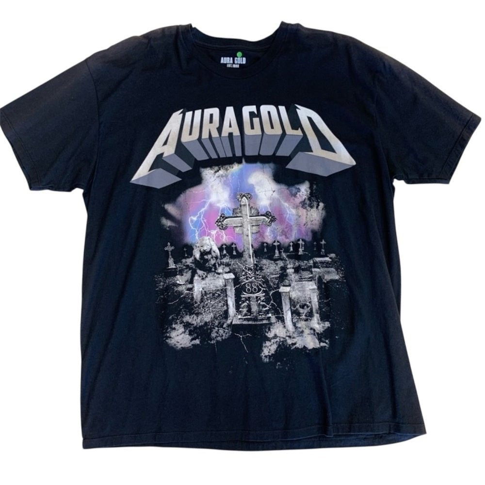 Black Graphic aura gold T-Shirt for Men Sz 2xl