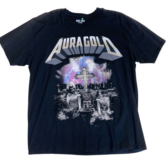Black Graphic aura gold T-Shirt for Men Sz 2xl