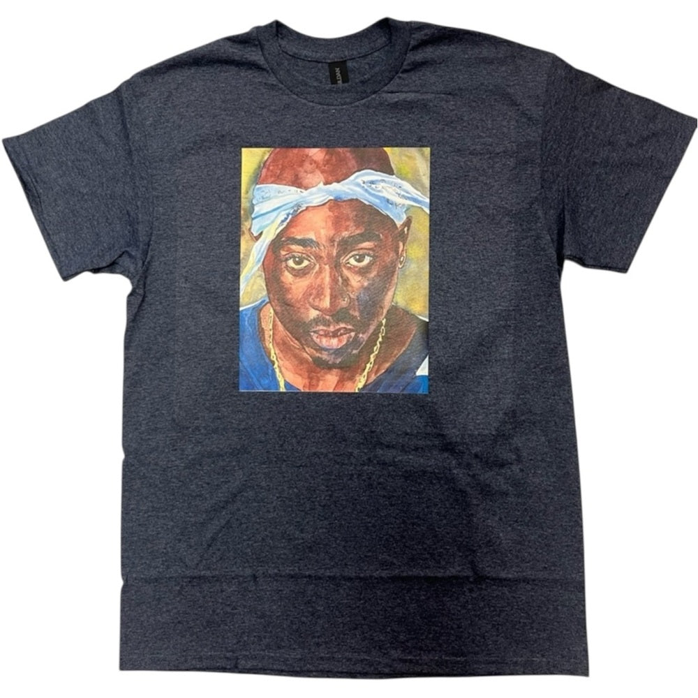2pac face graphic Men's T-Shirt in Charcoal blue