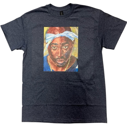 2pac face graphic Men's T-Shirt in Charcoal blue