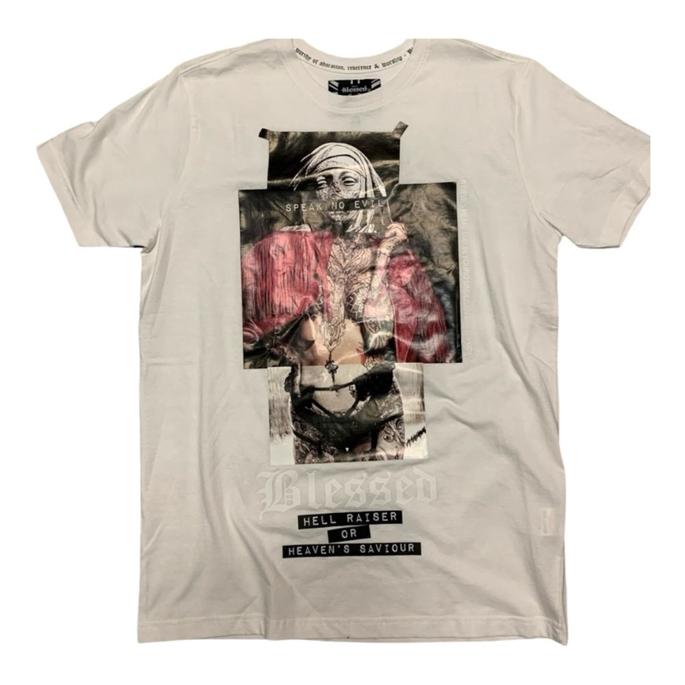 Graphic White T-Shirt blessed Sz medium