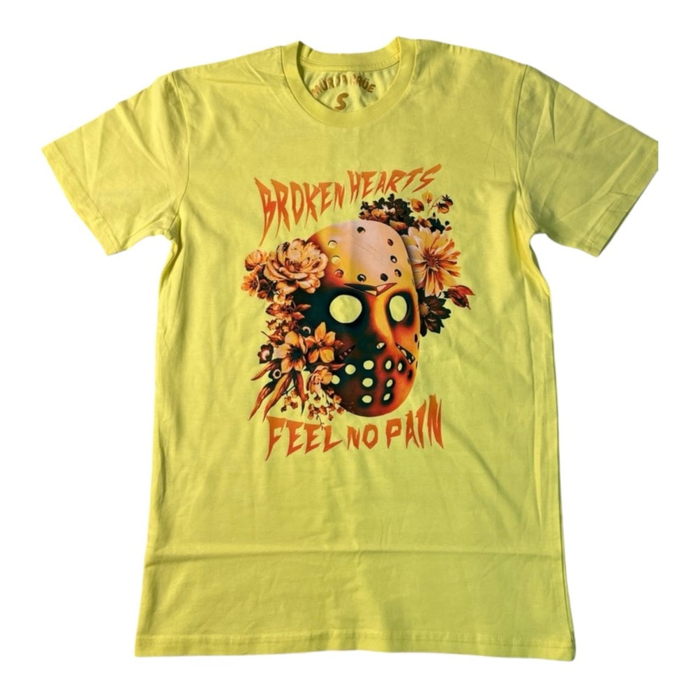 Broken Hearts yellow graphic tee Sz Various