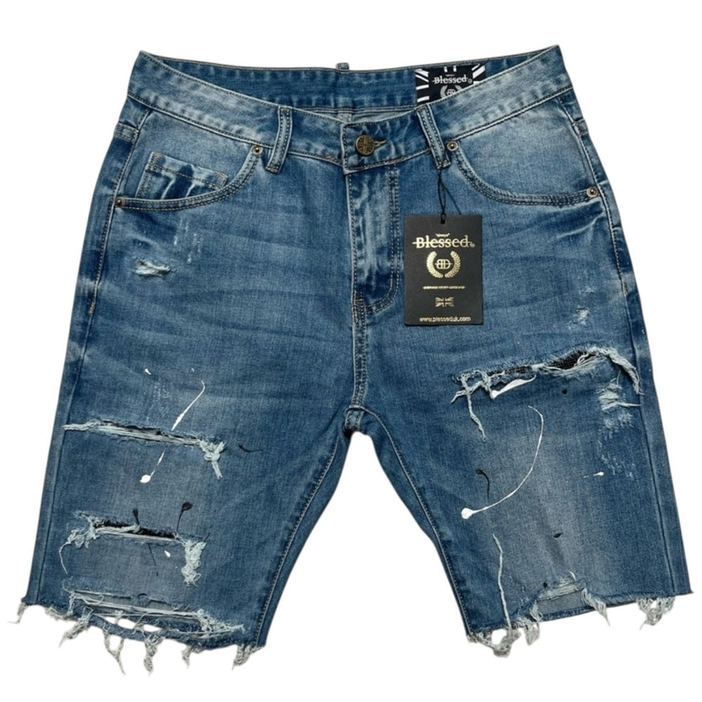 Blue Distressed Men's Shorts