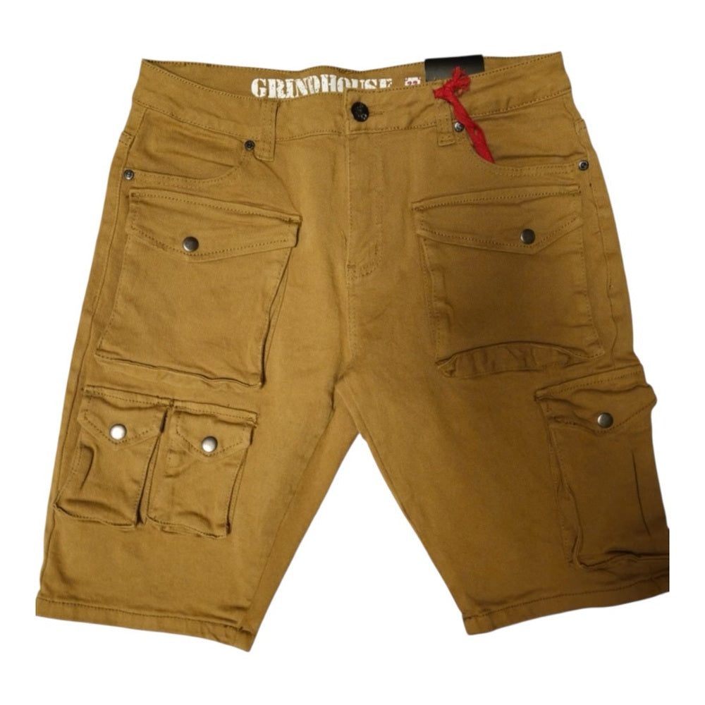 Grindhouse Brown Cargo Shorts with Red Accent