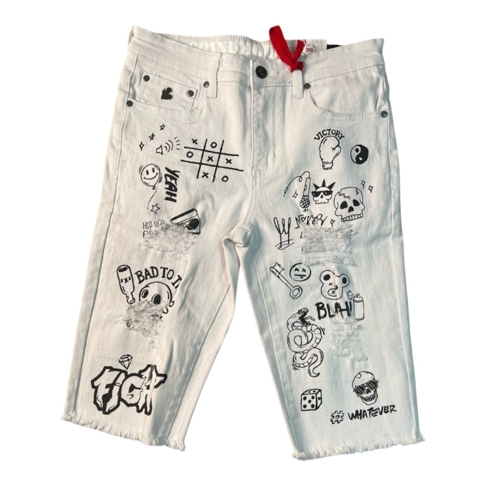 Sz Various white graphic denim shorts