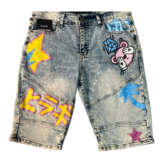 Sz 34 reasons brand graphic denim shorts
