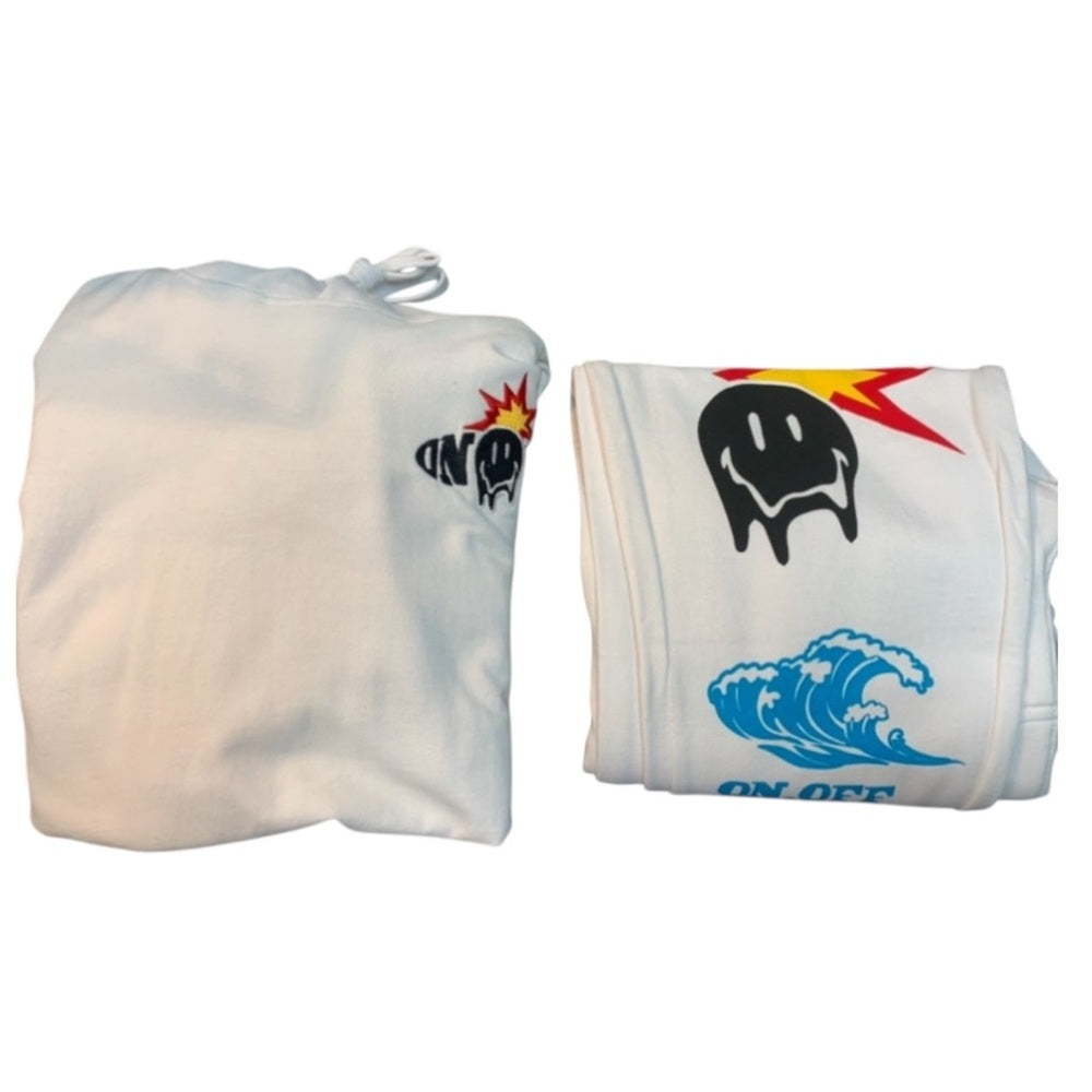 2 piece White Hoodie with Graphic Print Sz xl