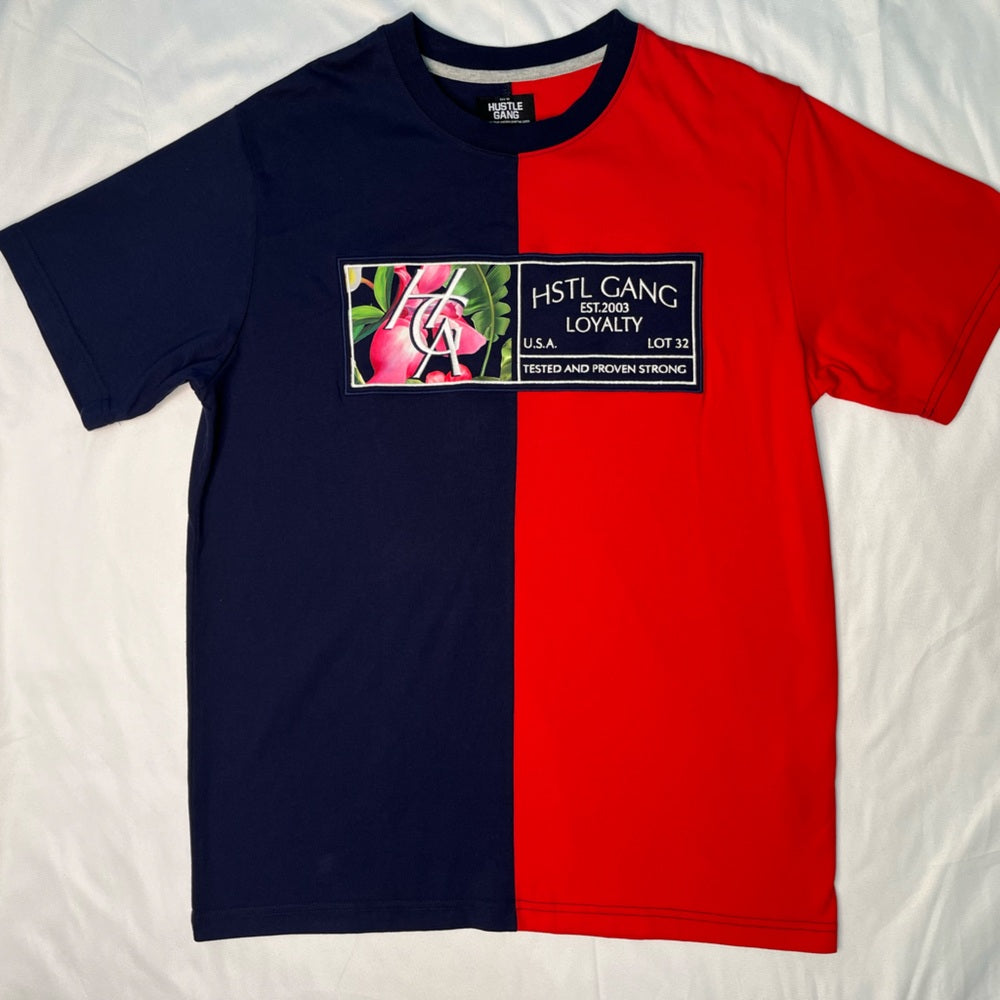 Sz M Hustle Gang Navy and Red Graphic Tee