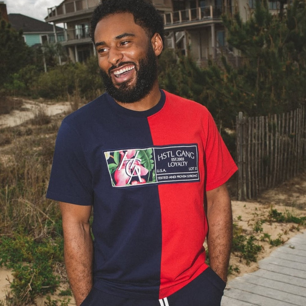 Sz M Hustle Gang Navy and Red Graphic Tee