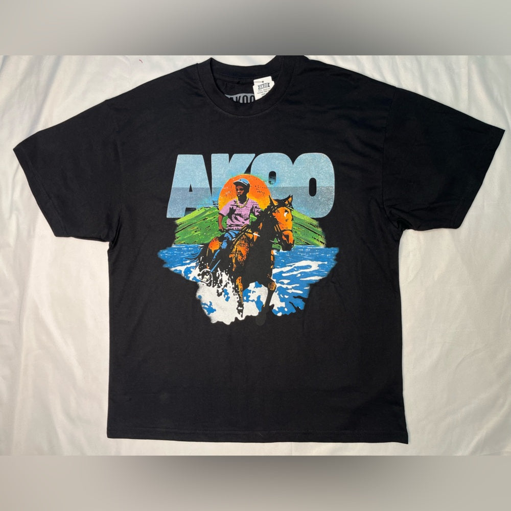 Akoo Black T-Shirt with Vibrant Rider Graphic
