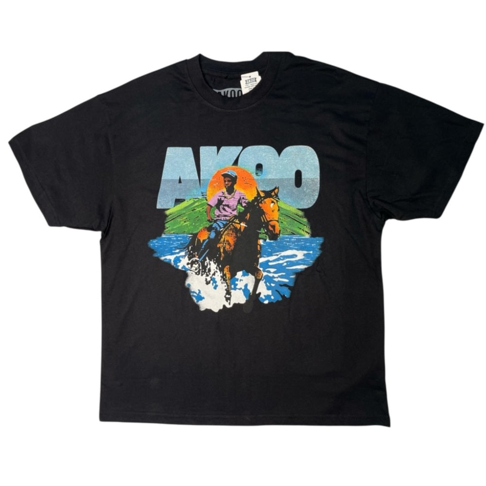 Akoo Black T-Shirt with Vibrant Rider Graphic