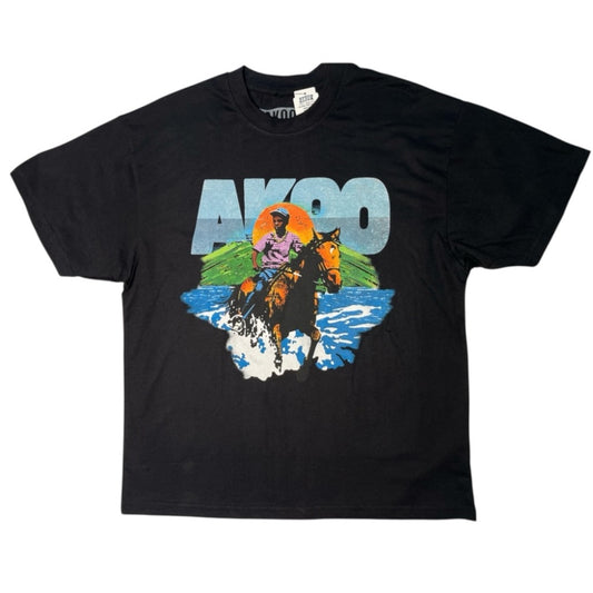 Akoo Black T-Shirt with Vibrant Rider Graphic
